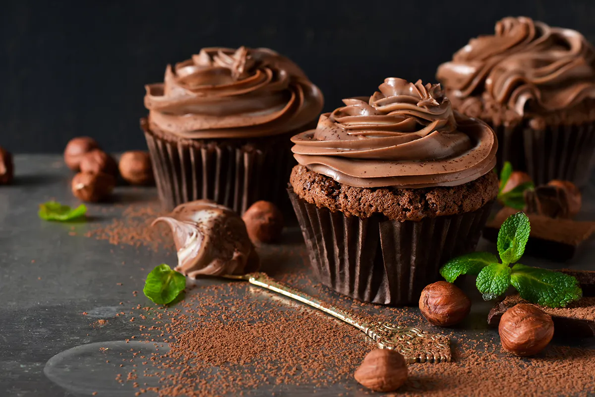 Chocolate cupcakes with hazelnuts at Sweet Mousse, a Dessert shop in Philadelphia
